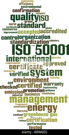 ISO 50001 Word cloud Konzept. Vector Illustration Stock Vektor