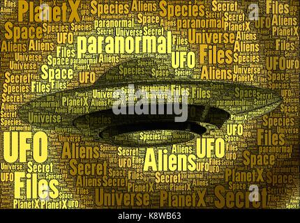 UFO horizontale gemacht nur mit Worten zu den Themen, paranormal Konzept. Stockfoto