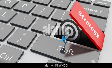 3D-Darstellung. Offene Strategie" Button mit Ziel heraus. Business Konzept Stockfoto