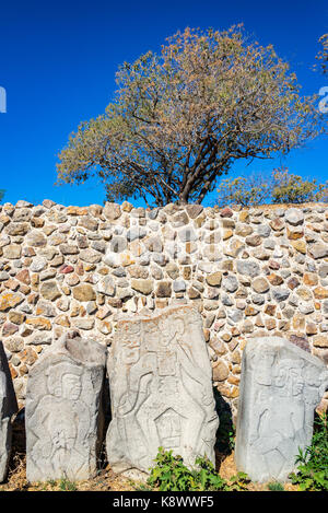 Stelen als danzantes in Monte Alban in Oaxaca, Mexiko bekannt Stockfoto