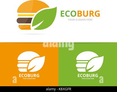 Vektor Burger und Leaf logo Kombination. Hamburger und Eco-Symbol oder das Symbol. Einzigartige Fastfood und organischen Logo Design Template. Stock Vektor