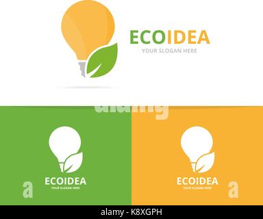 Vektor Lampe und Leaf logo Kombination. Glühbirne und Eco-Symbol oder das Symbol. Einzigartige Idee und organischen Logo Design Template. Stock Vektor