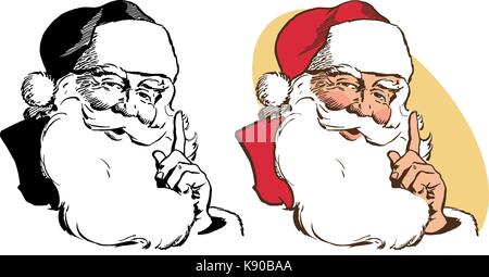 Ein realistisches Portrait von Santa Claus und seinen Bart streicheln. Stock Vektor