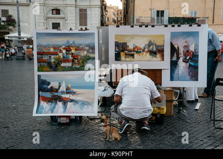 Maler Verkauf seiner Gemälde in der Piazza Navona in Rom Stockfoto