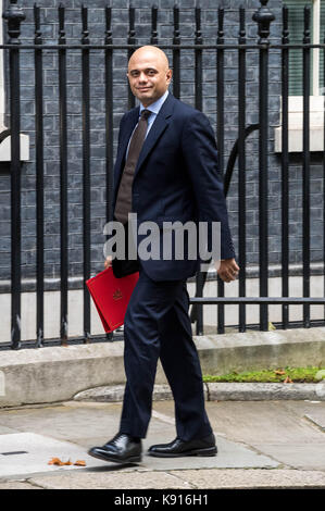 London, 21. September 2017, Kabinett meeteign der Premierminister Florenz Rede zu besprechen; Savid Javid, Gemeinschaften Sekretärin kommt Quelle: Ian Davidson/Alamy leben Nachrichten Stockfoto