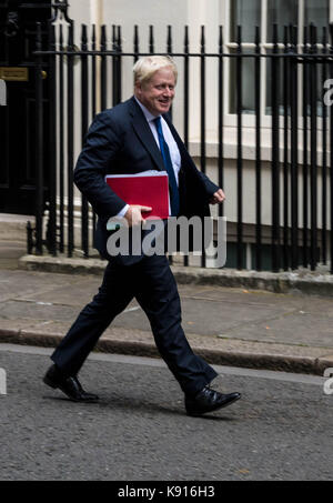 London, 21. September 2017, Kabinett meeteign der Premierminister Florenz Rede zu besprechen; Boris Johnson Außenminister kommt Quelle: Ian Davidson/Alamy leben Nachrichten Stockfoto