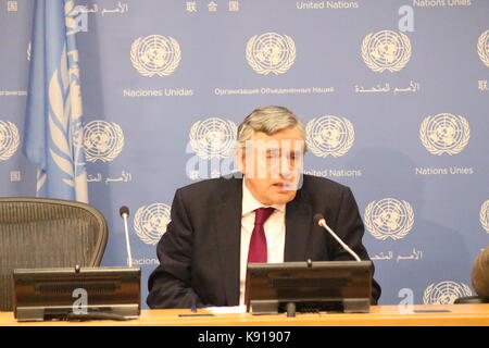 Uno, New York, USA. 21 Sep, 2017. Gordon Brown, der UN-Gesandte für Bildung, informierte die Presse über Erziehung nicht warten." Credit: Matthew Russell Lee/Alamy leben Nachrichten Stockfoto