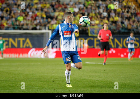 Hermoso der RCD Espanyol während der Santander Liga Match in Ceramica Stadion (Madrigal) zwischen Villarreal CF und RCD Espanyol spielte. Villarreal, Castellon, Comunitat Valenciana, Spanien. Sep 21 2017. Stockfoto