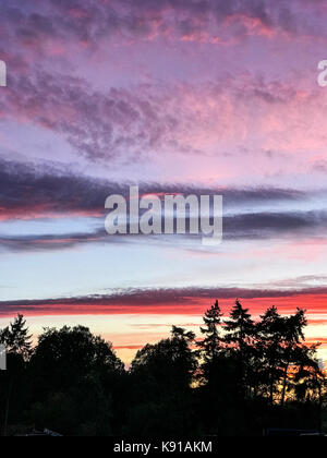 Tuesley Lane Godalming. 21. September 2017. Bewölkt Bedingungen über dem Haus Grafschaften an diesem Abend einen schönen Sonnenuntergang. Sonnenuntergang über Godalming, Surrey. Credit: James Jagger/Alamy leben Nachrichten Stockfoto