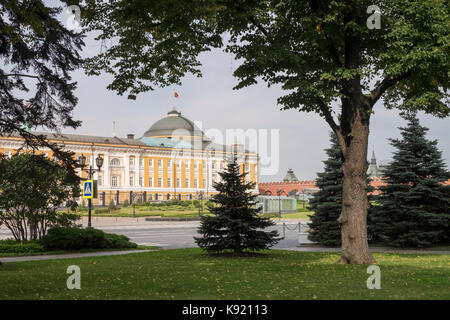 Süden Blick auf den Kreml Senat Gebäude, in der Administration des Präsidenten der Russischen Föderation, von Taynitsky Garten, dem Kreml, Moskau gesehen. Stockfoto