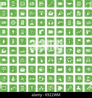 100 mobile Icons Set grunge Grün Stock Vektor