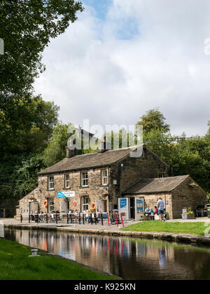 Watersedge Cafe, Motorradtouren, Marsden, Huddersfield, West Yorkshire, England, UK. Stockfoto