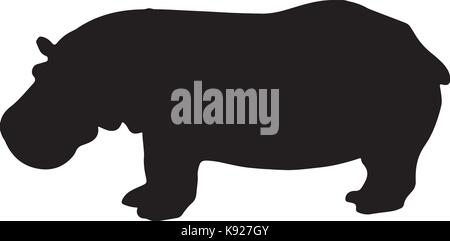 Schwarze und weiße Vektor hippo Silhouette Stock Vektor