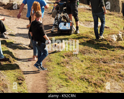 Poldark Ort der Dreharbeiten für die Serie 4 2018 Porthgwarra Cove, 18. September 2017, Cornwall, UK. Stockfoto