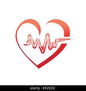 Umrisse des Herzens mit heartbeat, Symbol, Design, auf weißem Hintergrund. Stock Vektor