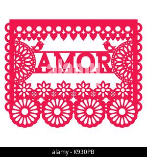 Mexikanische Papel Picado Design - amor Vektor Girlande Muster für den Valentinstag feierten, Hochzeit Stock Vektor