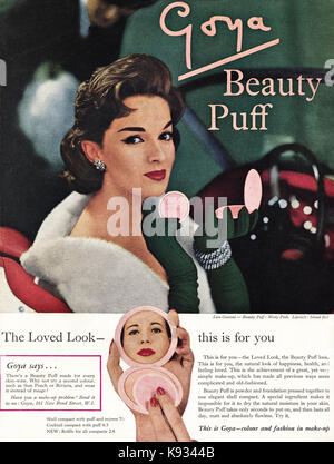 1950er Jahre alten Vintage original britischen Magazin Werbeanzeige Werbung Goya Kosmetik vom 1958 Stockfoto