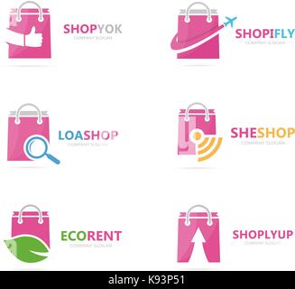 Der shop Logo Kombination. Angebot und Handel Symbol oder Icon. Einzigartige Verkauf und Tasche Logo Design Template. Stock Vektor