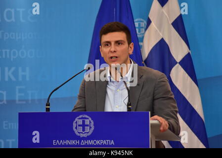 Athen, Griechenland. 21 Sep, 2017. Rallis Stelios Generalsekretär für Digitale Politik, während seiner Präsentation. Credit: Dimitrios Karvountzis/Pacific Press/Alamy leben Nachrichten Stockfoto