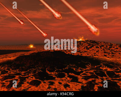 Landschaft mit Lava und Meteoriten Stockfoto