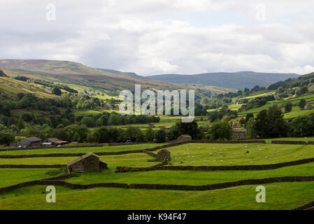 Der Blick in Richtung Swaledale Gunnerside in den Yorkshire Dales National Park Yorkshire England Vereinigtes Königreich Großbritannien Stockfoto