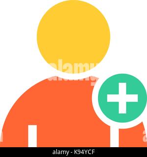 Flache Symbol Benutzer Mitglied melden avatar Button mit Plus-Piktogramm. Schnelle und einfache recolorable Form vom Hintergrund getrennt. Vector Illustration Stock Vektor