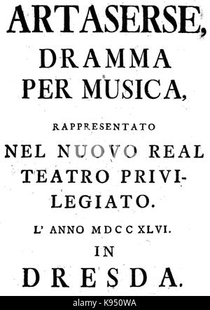 Leonardo Vinci Artaserse italienische titlepage des Librettos Dresden 1746 Stockfoto