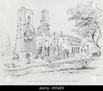 Llandaff Cathedral, wie es war im letzten Jahrhundert S.E. Ansicht verändert Stockfoto