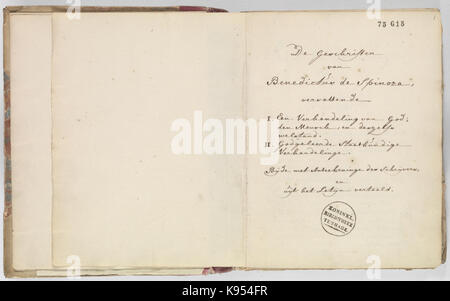 Korte verhandeling van de Gott, Mensch, De Welstand deszelvs KB 75 G 15 Titelblatt, fl004 v001 r Stockfoto