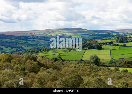 Aussicht auf die wunderschönen Yorkshire Landschaft von Brimham Rocks Summerbridge North Yorkshire England Vereinigtes Königreich Großbritannien Stockfoto