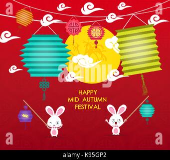 Glücklich Mid Autumn Festival Hintergrund mit Hase Laterne Stock Vektor