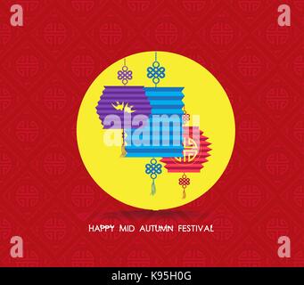 Flache Chinesische Laterne. Glücklich mid Autumn Festival Stock Vektor