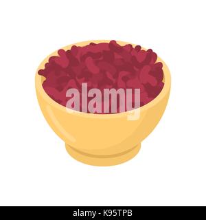 Rote Bohnen in Houten. Grobgrieß in Holz Schale. Vector Illustration Stock Vektor