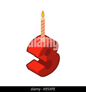 3 Anzahl und Kerzen für Geburtstag. Drei Abbildung für Urlaub Cartoon Stil. Vector Illustration Stock Vektor