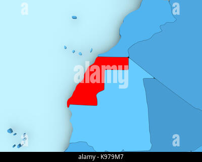 Westsahara in Rot auf Blau politische Karte. 3D-Darstellung. Stockfoto