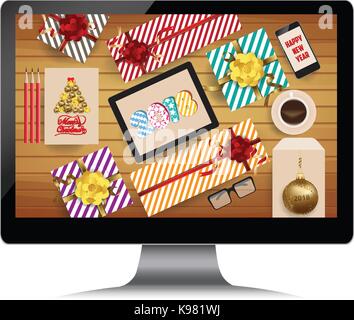 Frohes neues Jahr 2018 mit Geschenken. Hintergrundbild für ein glückliches neues Jahr Stock Vektor