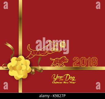 Neue Jahre 2018 unterbrochene Linie hellen Hintergrund. Jahr des Hundes (hieroglyphe: Hund) Stock Vektor