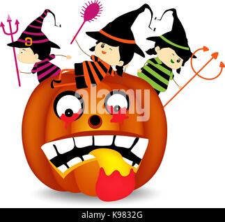 Halloween Kinder tragen Kostüm auf Kürbis Stock Vektor