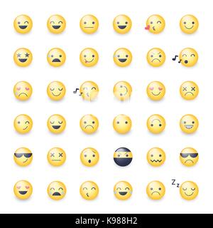 Smileys vektor Icon Set. Emoticons Piktogramme. Glücklich, fröhlich, Singen, Schlafen, Ninja, Weinen, in Liebe und andere runde gelbe Smileys. Große Sammlung des Lächelns Stock Vektor