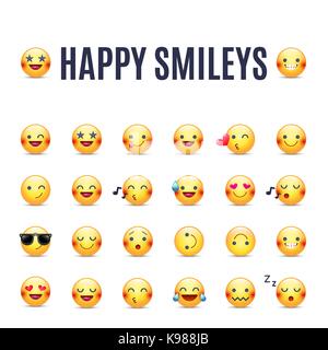 Happy smileys Vektor Icon Set. Emoticons Piktogramme Sammlung. Glückliche runde gelbe Smileys. Große Sammlung des Lächelns Stock Vektor