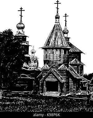 Die christliche Kirche. Hand gezeichnet Gravur. Stock Vektor