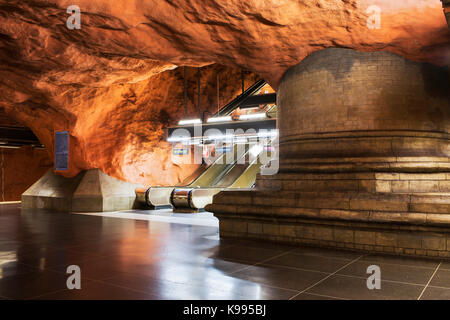 Radhuset Station auf der Stockholmer U-Bahn, oder T-Bana, in Schweden. Der Stockholmer U-Bahn ist als die längste Art Museum in der Welt zu sein. Stockfoto