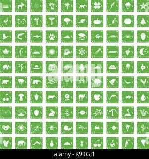 100 Natur Icons Set grunge Grün Stock Vektor