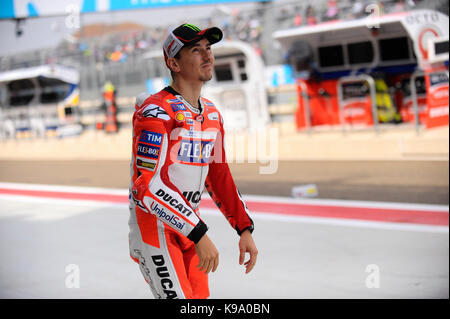 Alcañiz, Spanien. 22 Sep, 2017. #99 Jorge Lorenzo (Spanisch) Ducati Team Ducati in der freien Praxis der Aragon Motorrad Grand Prix, Stromkreis der Motorland, Alcañiz, Spanien. Freitag, 22 September, 2017. Credit: Gtres Información más Comuniación auf Linie, S.L./Alamy leben Nachrichten Stockfoto