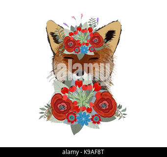 Wolf. Handgezeichneten wolf Seitenansicht mit ethnischen floral Doodle Stockfoto
