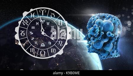Digital composite von Cog Kopf und Astrologie Horoskop im Raum Stockfoto
