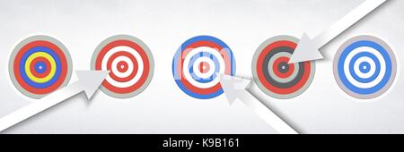 Digital composite der Reihe der fünf Ziele mit Pfeilen Stockfoto