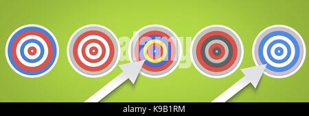 Digital composite der Reihe der fünf Ziele mit Pfeilen Stockfoto