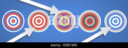 Digital composite der Reihe der fünf Ziele mit Pfeilen Stockfoto