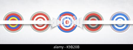Digital composite der Reihe der fünf Ziele mit Pfeilen Stockfoto
